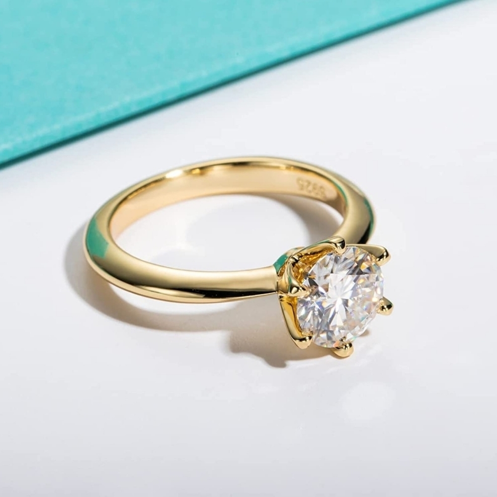CERTIFIED 14k Yellow Gold 2.0ct Diamond Ring Engagement Moissanite 925 Wedding - Picture 3 of 6